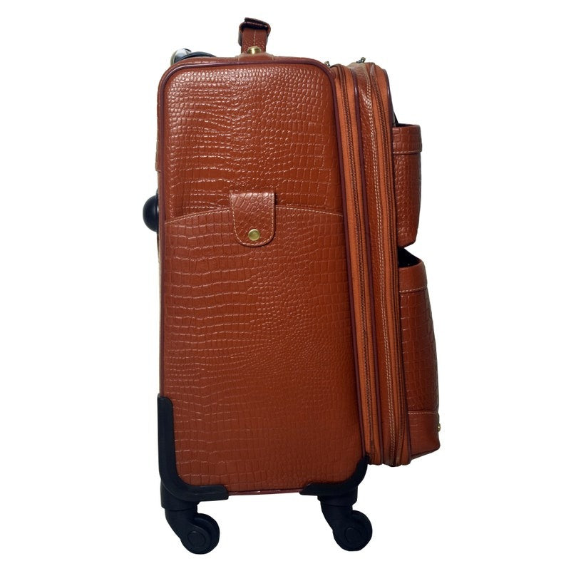 Leather Trolley Travel Bag Weekender Overnight Light Brown Leather Bag With Four Wheels Leather Cabin