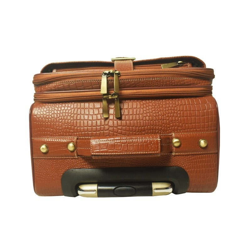 Leather Trolley Travel Bag Weekender Overnight Light Brown Leather Bag With Four Wheels Leather Cabin