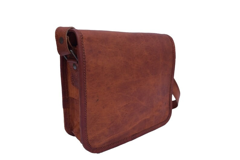 Craftshades - 9*11 inches Full Flap Handcrafted Goat Leather Messenger Bag | 100% Genuine Leather