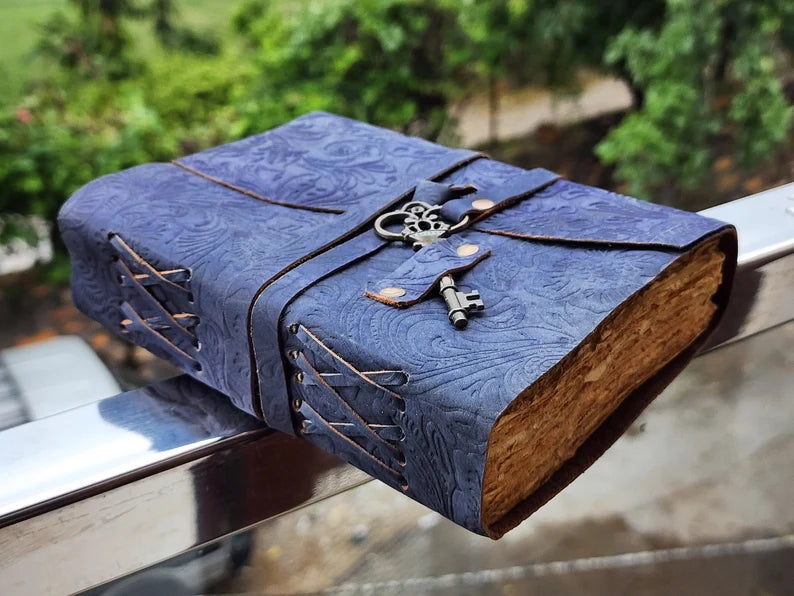 Vintage Floral Lock Leather Diary with Wrap Strap