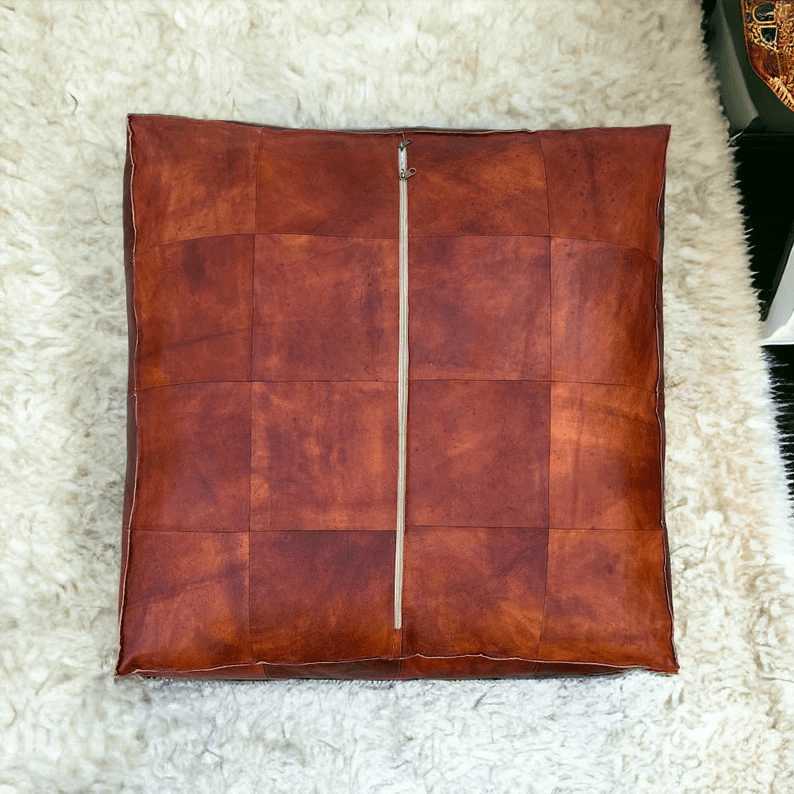 Square Leather Moroccan Pouffe