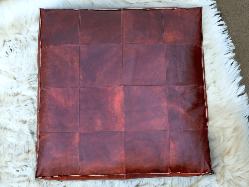 Square Leather Moroccan Pouffe