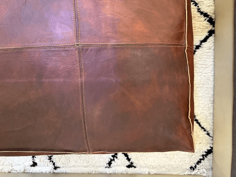 Square Leather Moroccan Pouffe