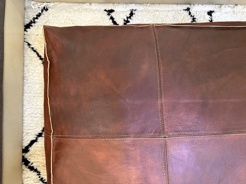 Square Leather Moroccan Pouffe