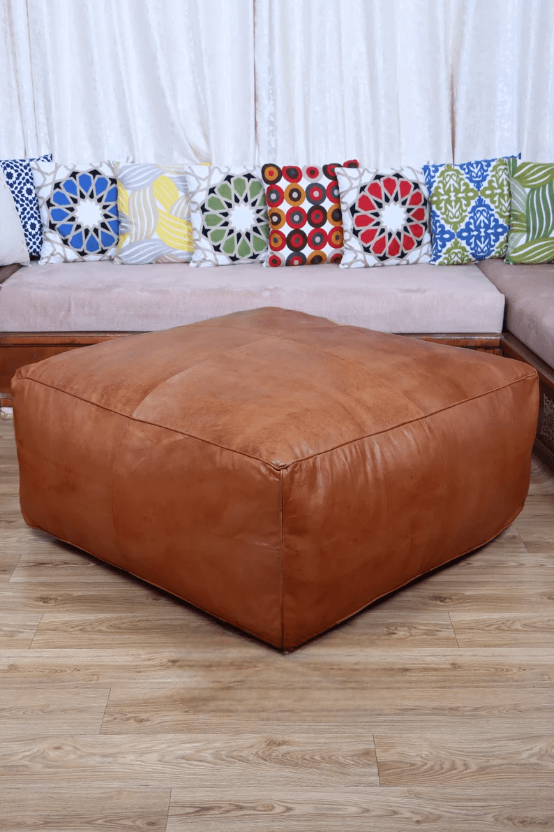 Amazing square Ottoman Pouffe Moroccan leather |