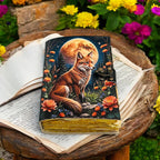 Moonlit Fox Art Leather Diary with Antique Lock