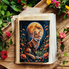 Moonlit Fox Art Leather Diary with Antique Lock