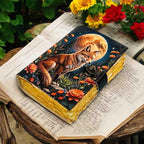 Moonlit Fox Art Leather Diary with Antique Lock