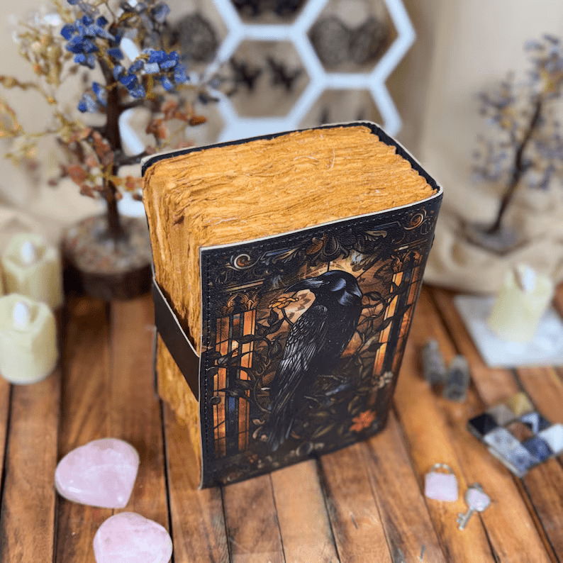 Mystic Raven Art Leather Diary with Antique Lock
