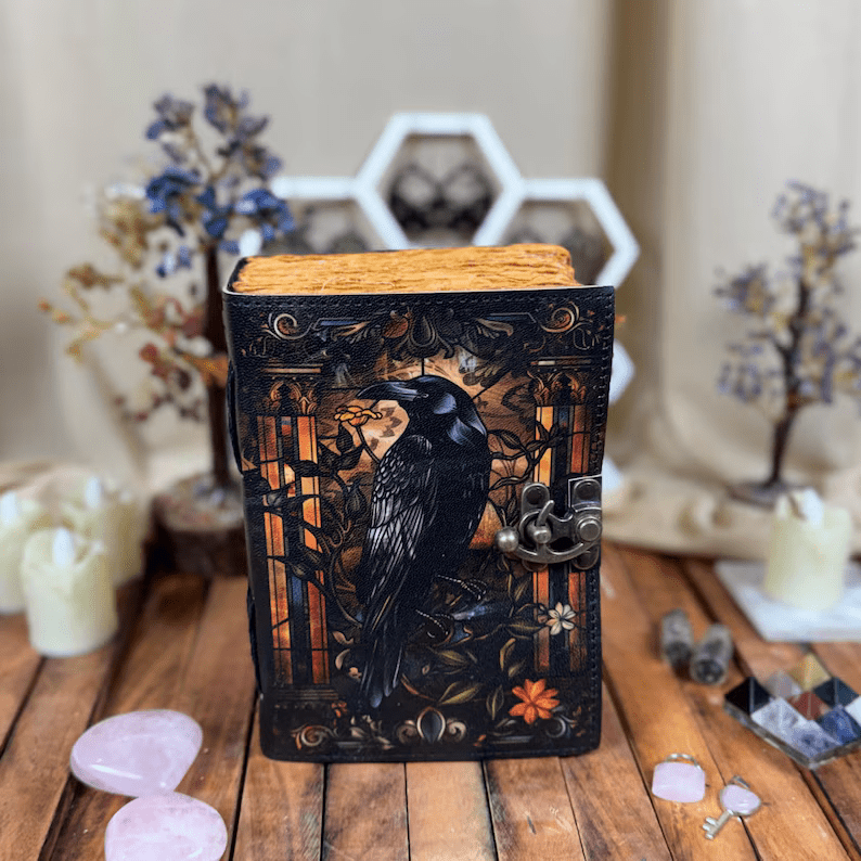 Mystic Raven Art Leather Diary with Antique Lock