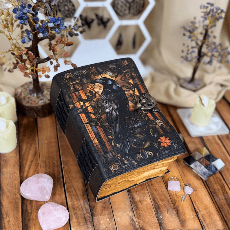 Mystic Raven Art Leather Diary with Antique Lock