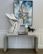 Black and White Striped Bone Inlay Console Table