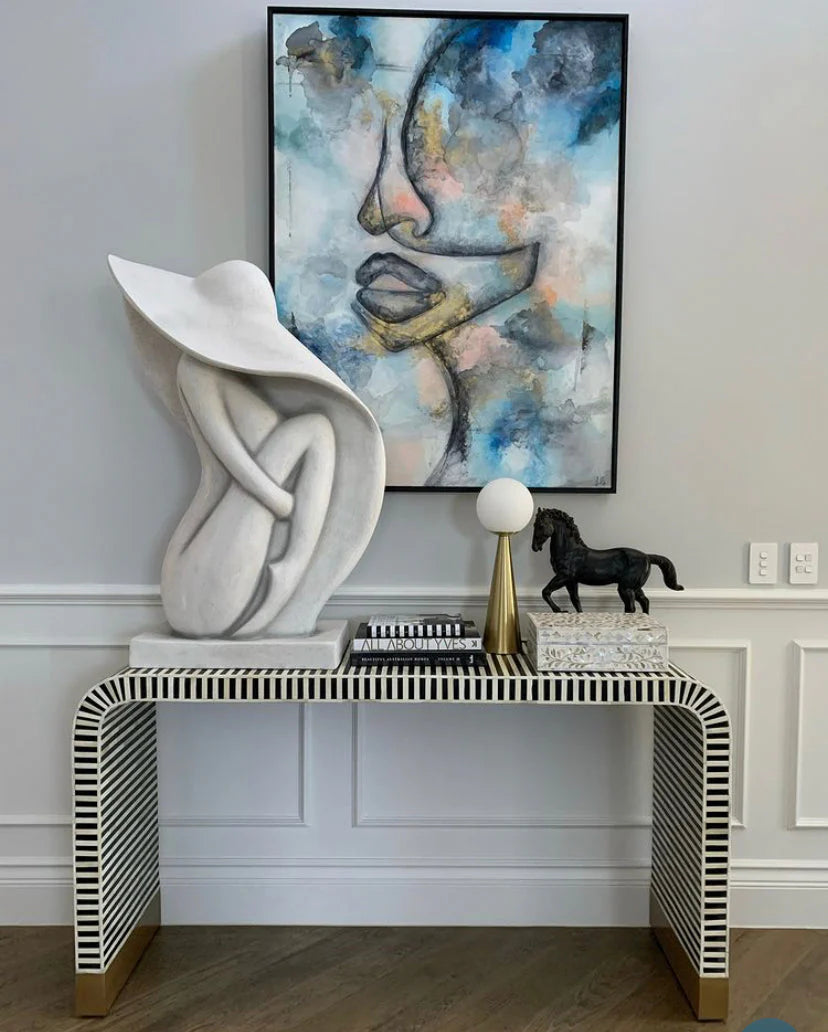 Black and White Striped Bone Inlay Console Table