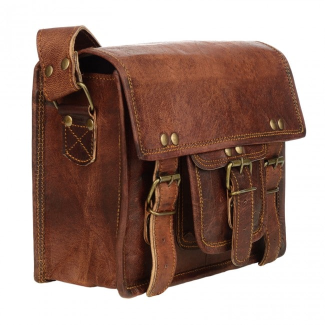 Craftshades – 11*15 Inch Front Pocket Handcrafted Mini Satchel Goat Leather Bag | 100% Genuine Leather