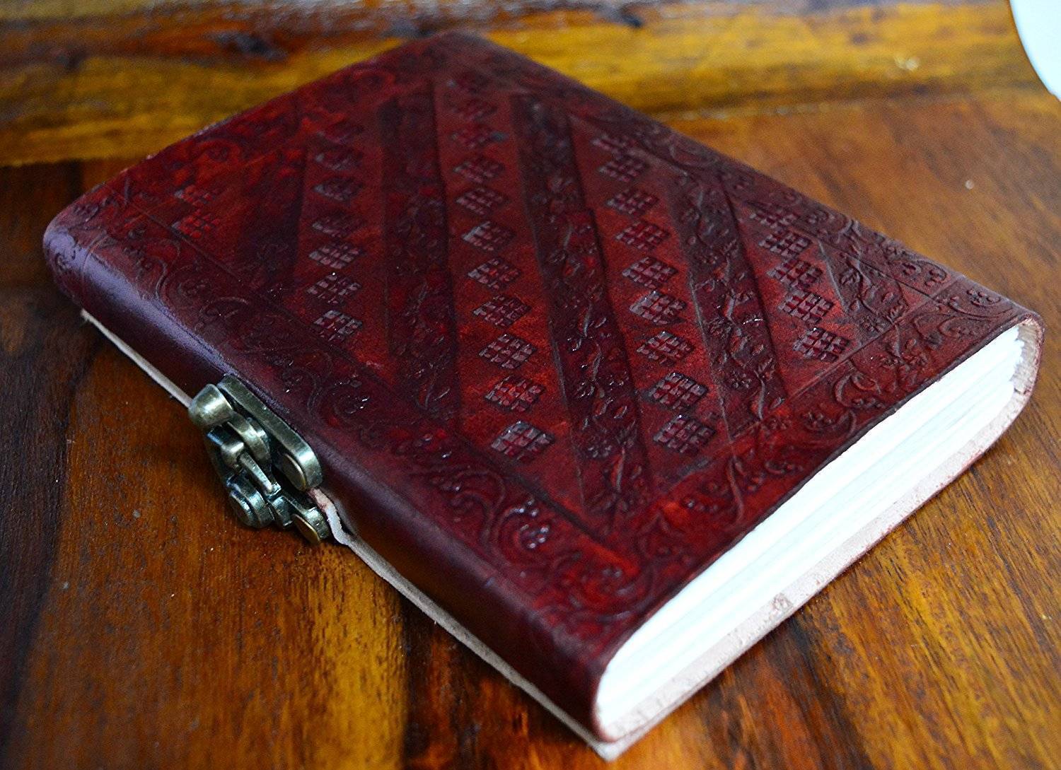 Craftshades – Side Lock Square Embossed Unique Design 7″5 Handcrafted Leather Journal/Diary 200 page | 100% Genuine Leather