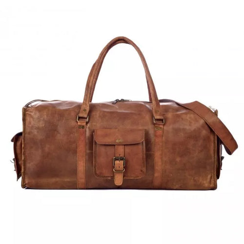 Craftshades -  22 Inches 4 Edges Handcrafted Duffle Goat Leather Bag | 100% Genuine Leather Bag