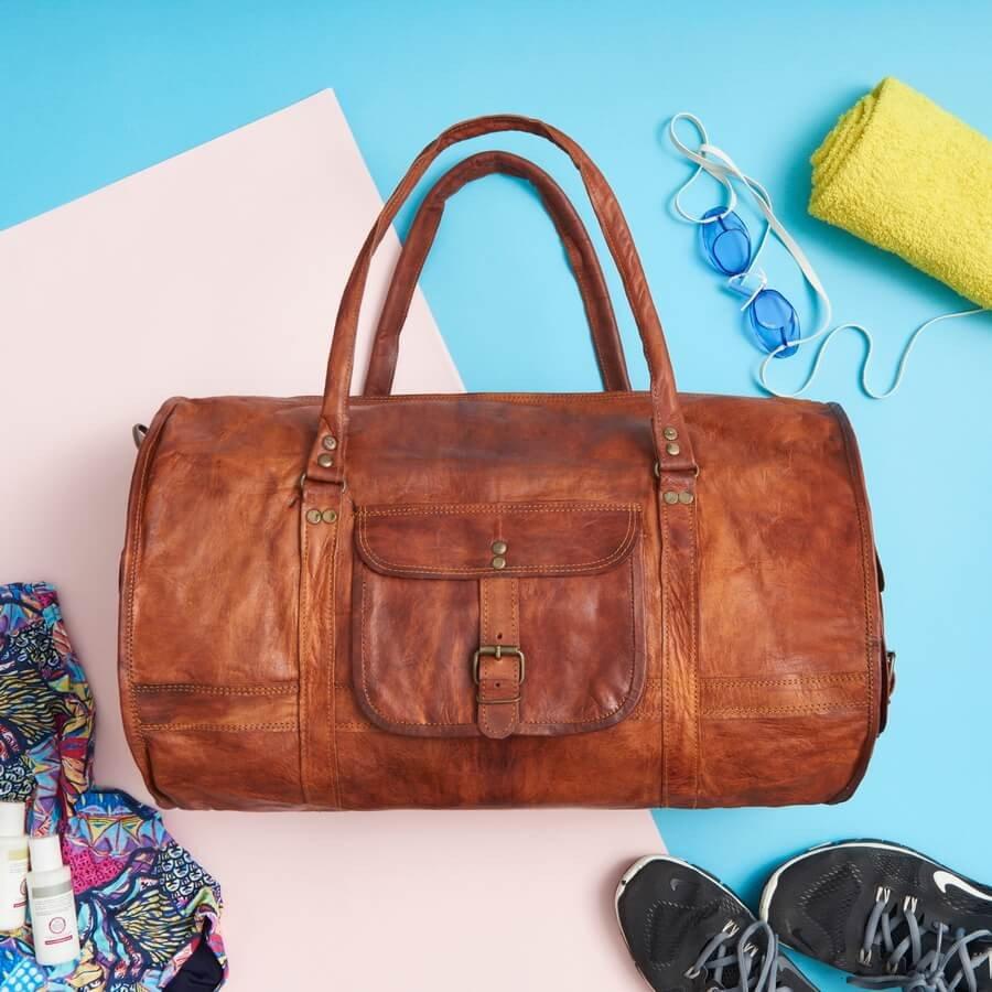 Craftshades - 24 Inch Handcrafted 26" Curved Duffle goat Leather Bag | 100 Genuine Leather