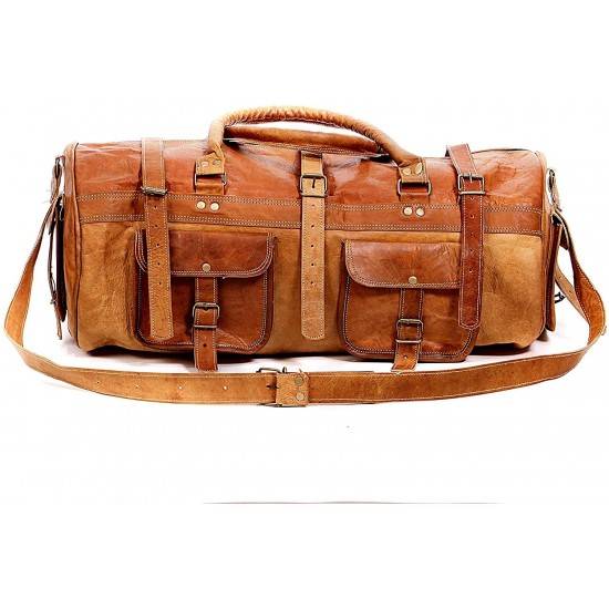 Craftshades Combo - 3 Outer Pockets 24" Edge Handcrafted Duffle Leather Bag &amp; Toiletry Bag