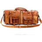 Craftshades Combo - 3 Outer Pockets 24" Edge Handcrafted Duffle Leather Bag &amp; Toiletry Bag