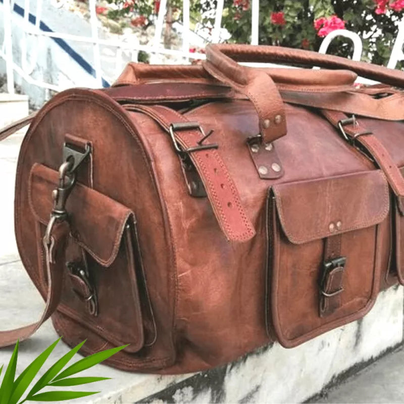 Craftshades - 24 Inch Expandable Genuine Goat Leather Duffle Bag