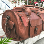 Craftshades - 3 Outer Pockets 24" (Expandable) Edge Handcrafted Duffle Goat Leather Bag | 100% Genuine Leather