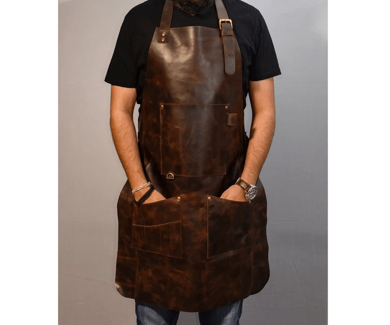 CraftShades Leather apron for men Personalized apron blacksmith apron black leather woodworking apron with pockets strap apron Valentines gift for him