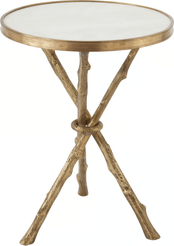 Twig-Inspired Marble Accent Table – Brass &amp; White