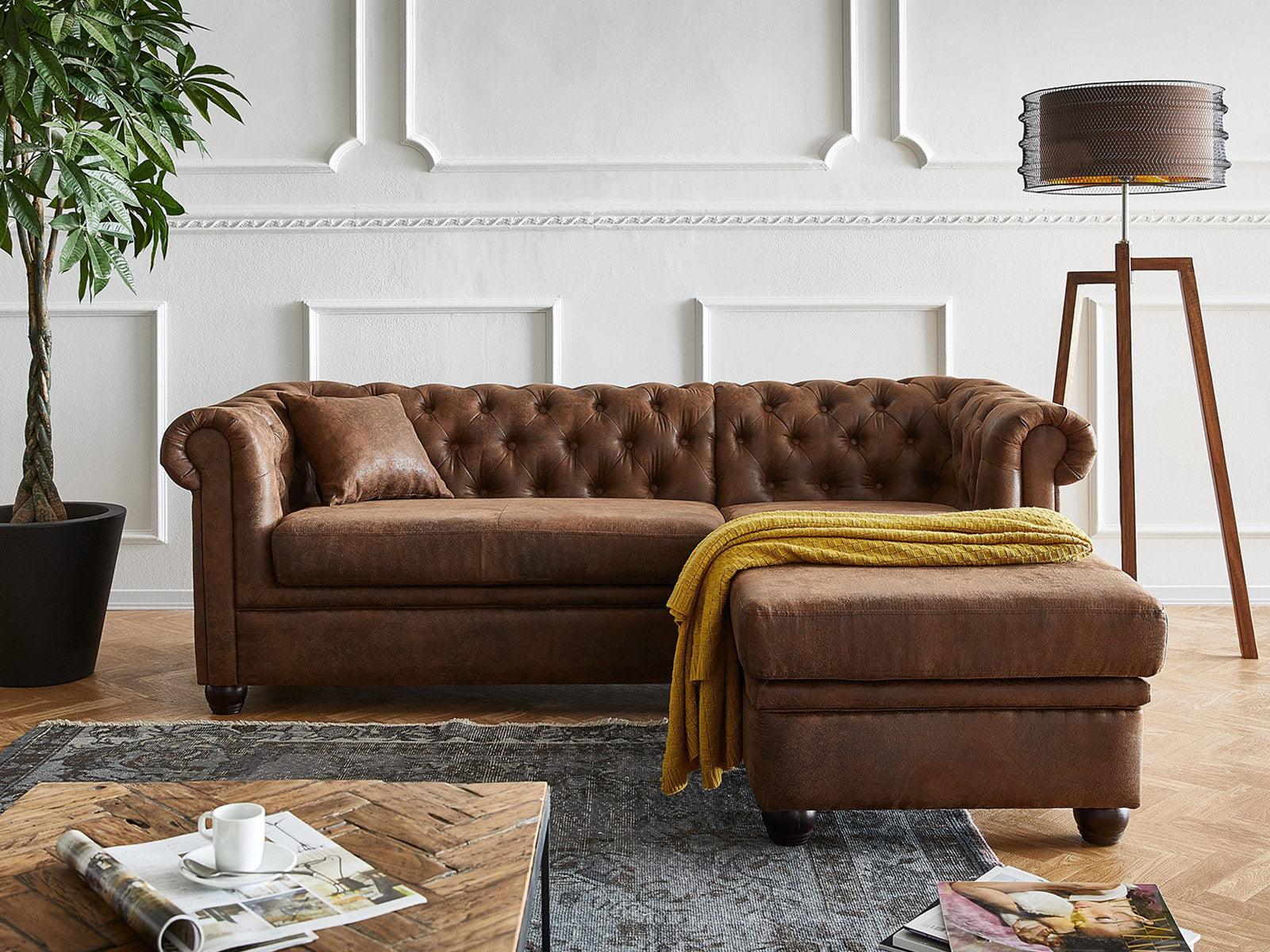Craftshades Vintage Chesterfield Brown Ottoman Right