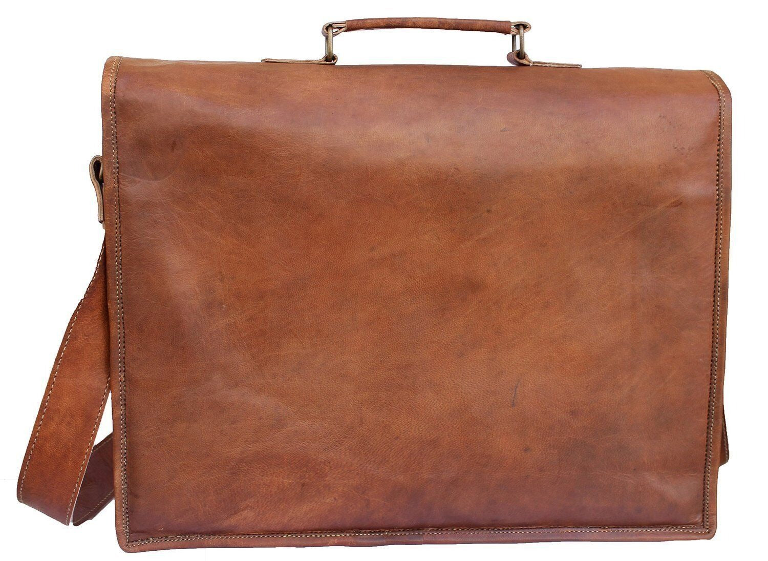 Craftshades –  13 Inch Single Pocket Double Strip Handcrafted Satchel Goat Leather Bag | 100% Genuine Leather