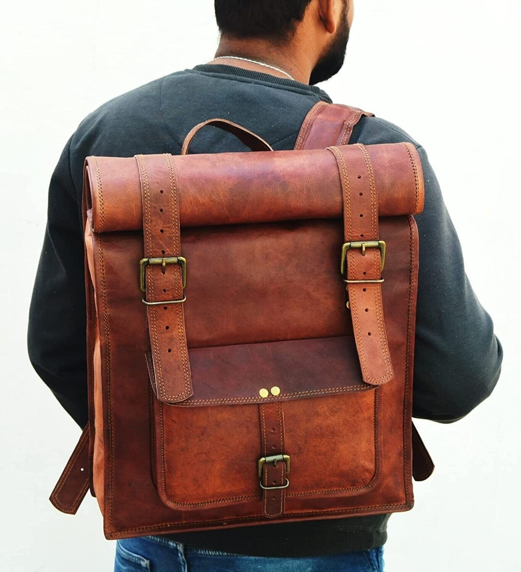 Craftshades - 11 x 20 x 4 Inch 100% Genuine Roll Leather Shoulder Backpack | Unisex