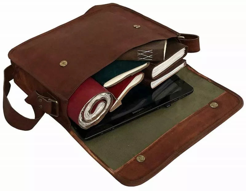 Craftshades - 11x15 Half Flap Genuine Goat Leather Messenger (Brown Tan)