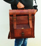 Craftshades - 11 x 20 x 4 Inch 100% Genuine Roll Leather Shoulder Backpack | Unisex