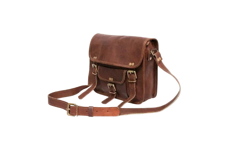 Craftshades - Single Pocket Double Strip Goat Leather Satchel | 100% Genuine Leather