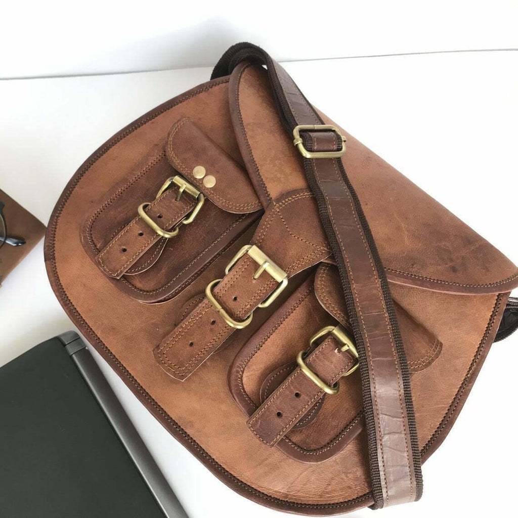 CraftShades -9*11 Inch cross body double pocket sling goat leather bag for boys &amp; girls