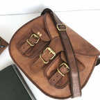 CraftShades -9*11 Inch cross body double pocket sling goat leather bag for boys &amp; girls