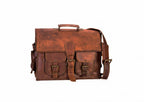 Craftshades – 15 Inch Double Pocket Handcrafted Vintage Messenger Goat Leather Bag For Men | 100% Genuine Leather