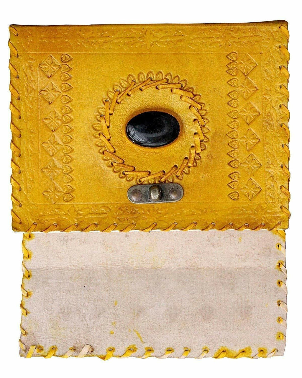 Craftshades – Metal Lock Single Stone Yellow Embossed Design 7″5 Handcrafted Leather Journal/Diary 100 page | 100% Genuine Leather