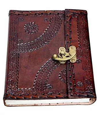 Handcrafted Leather Journal – Flower Embossed, Dark Brown (7x5")