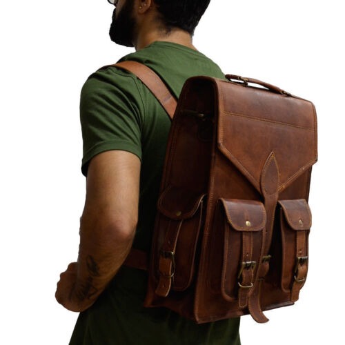 Craftshades – 12 x16 Inch 4 Pockets Dark Brown Handcrafted Leather Backpack | 100% Genuine Leather
