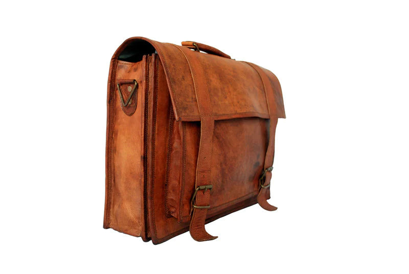 CraftShades  Combo Offer - Handmade Leather Laptop Big Pocket Bag, &amp; Brown Belt