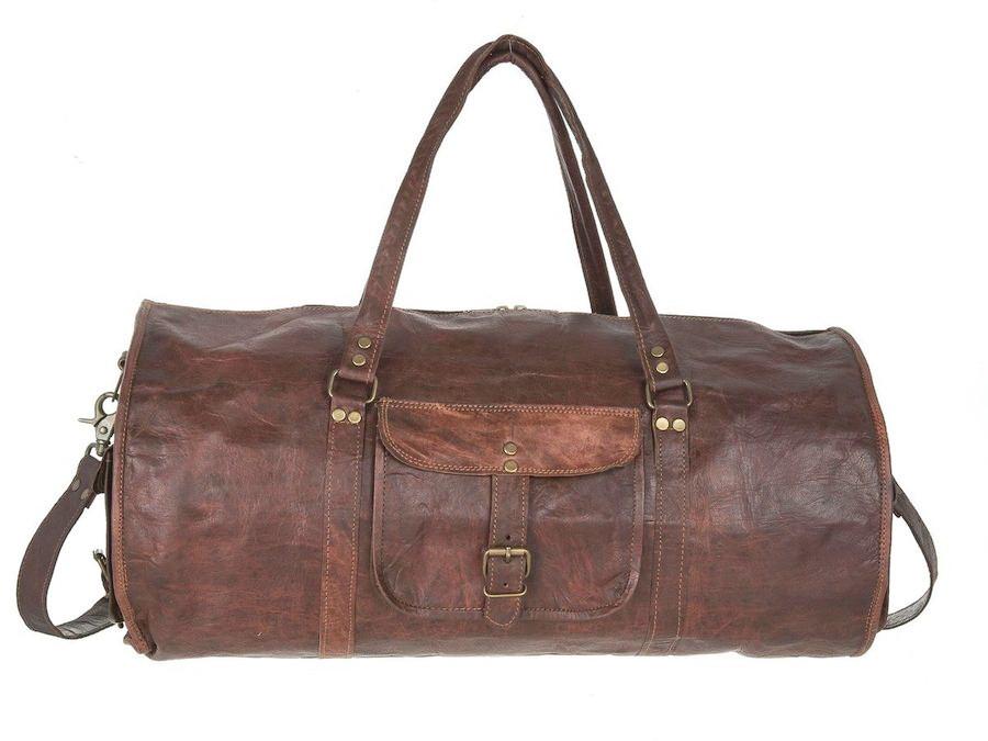 Craftshades - 20 Inch Handcrafted Curved Duffle Goat Leather Bag | 100 Genuine Leather