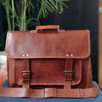 Craftshades – Double Strip Handcrafted Messenger Leather Bag (Brown) | 100% Genuine Leather