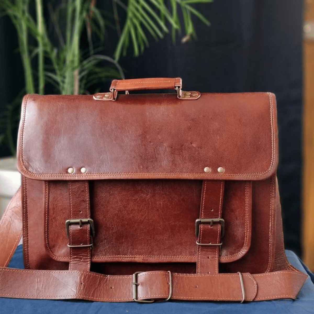 Craftshades – Double Strip Handcrafted Messenger Leather Bag (Brown) | 100% Genuine Leather