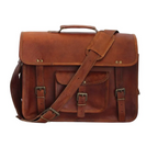 Craftshades –  13 Inch Single Pocket Double Strip Handcrafted Satchel Goat Leather Bag | 100% Genuine Leather