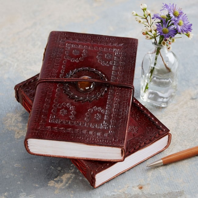Craftshades – Vintage Round Single Stone Embossed Unique Design 7″5 Handcrafted Leather Journal/Diary 200 page | 100% Genuine Leather